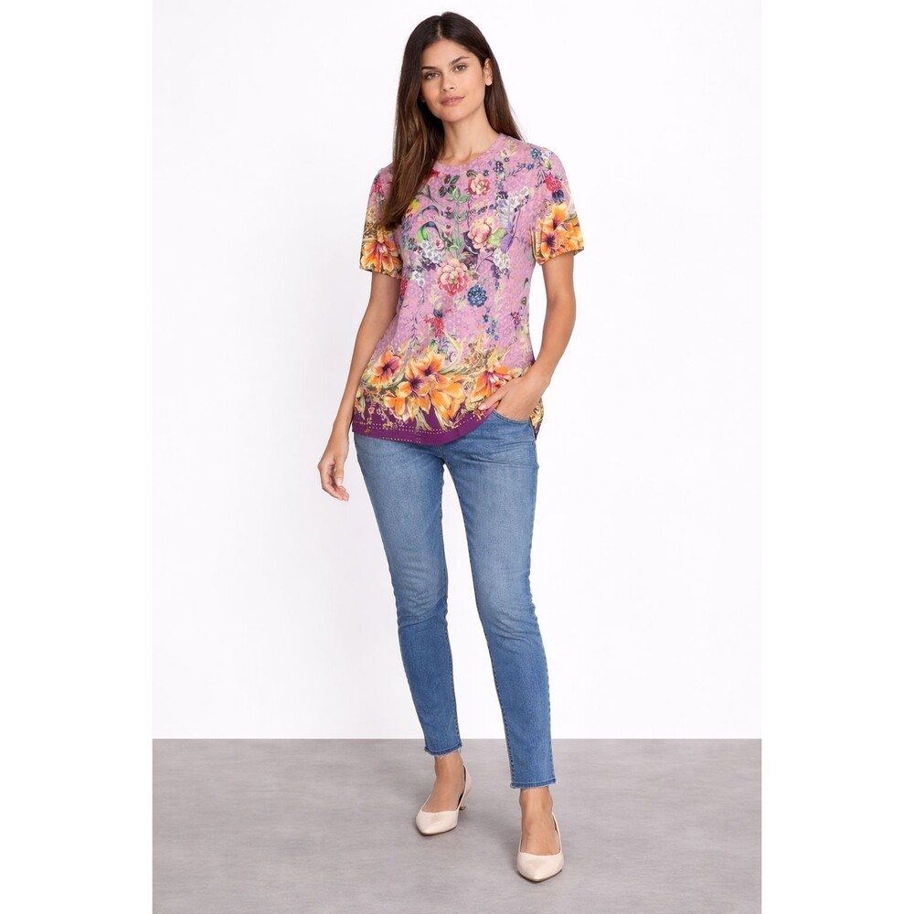 JOHNNY WAS Floral Top Blouse‎ MEDIUM Pink Boho Bamboo Made Women's T15422-5